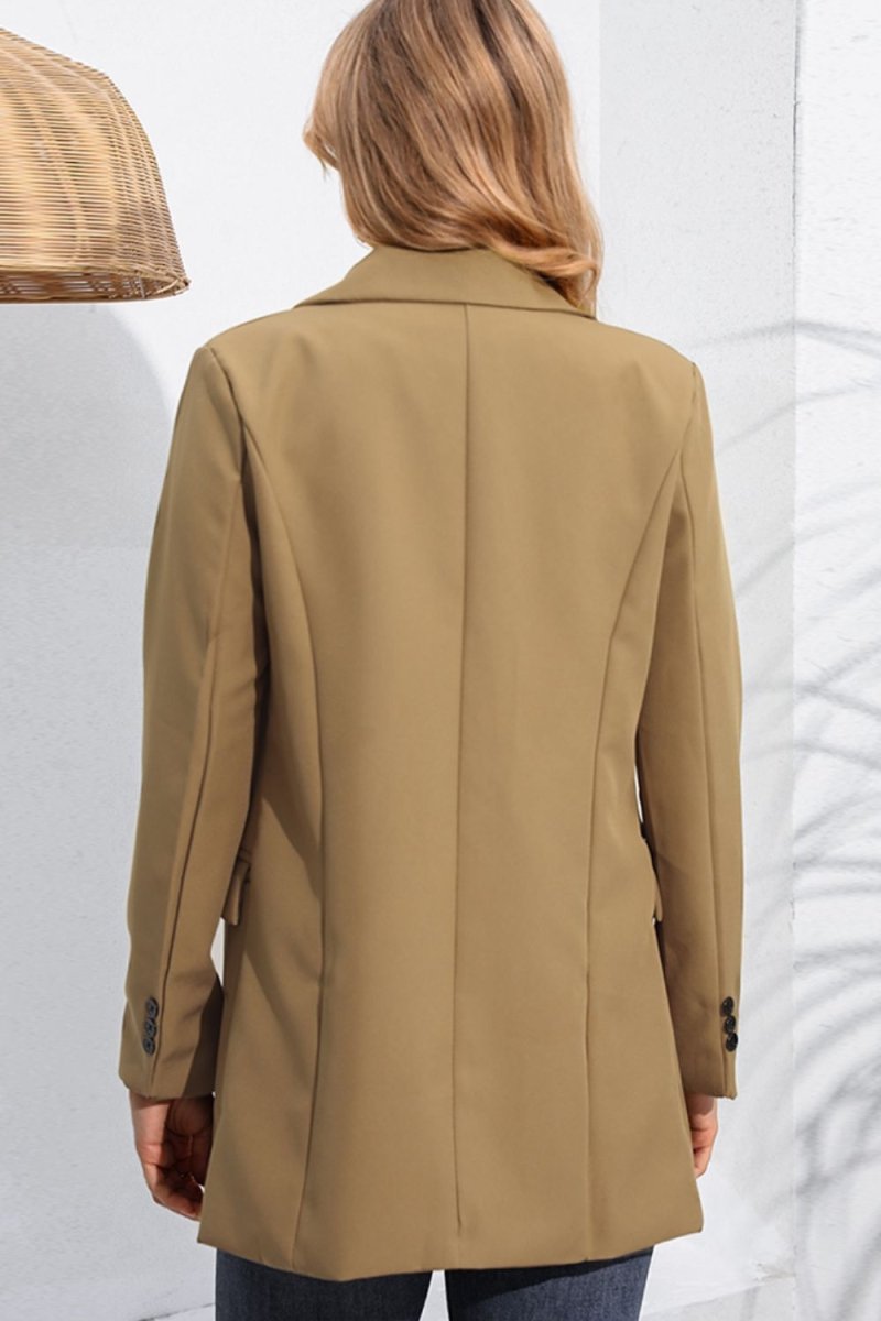 Lapel Neck Long Sleeve Blazer with Pockets - Blazer Suit